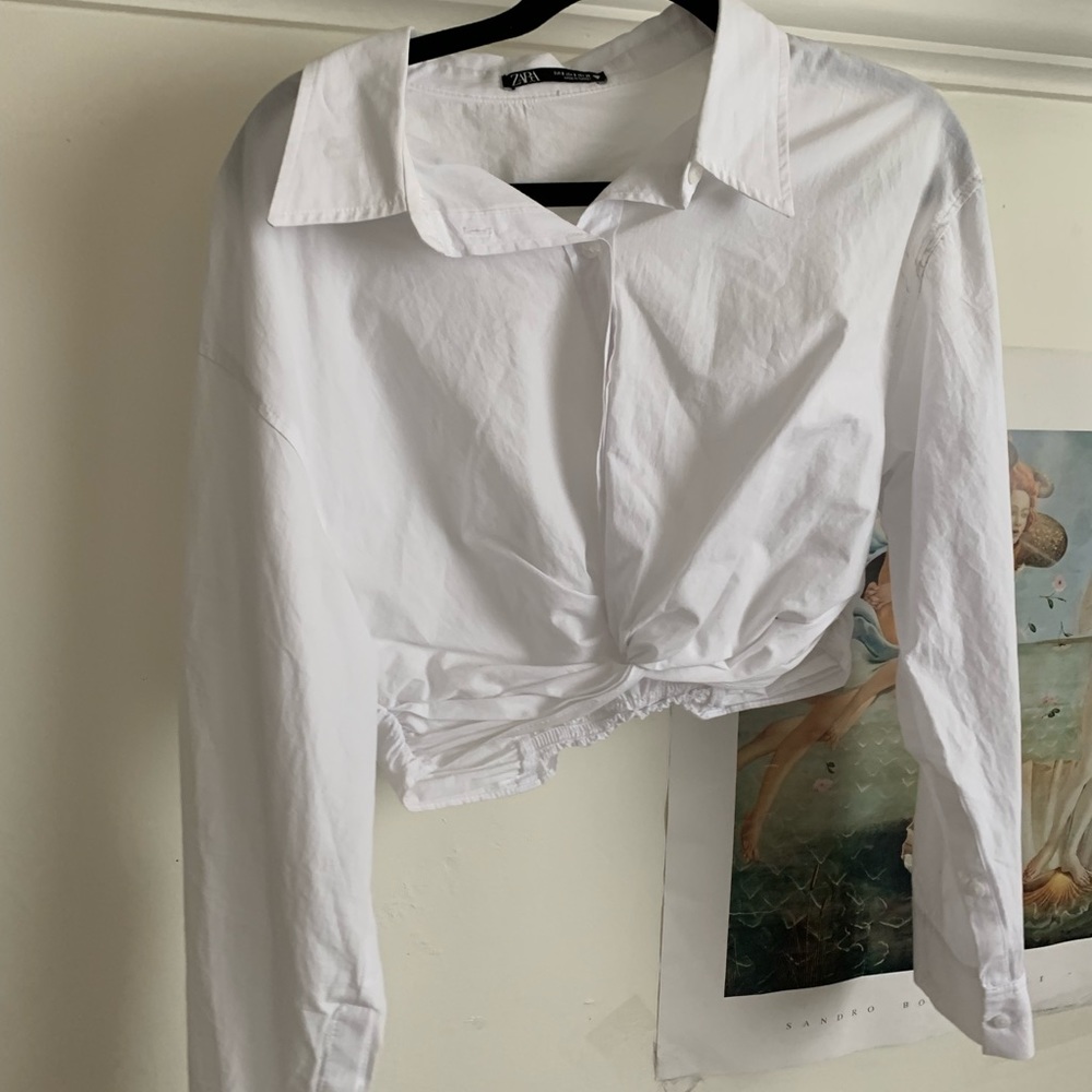 Zara White Crop Shirt with Knot
